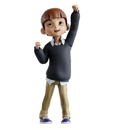 Little Boy Jumping While Celebrating Success  3D Illustration