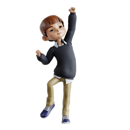 Little Boy Jumping While Celebrating Success  3D Illustration