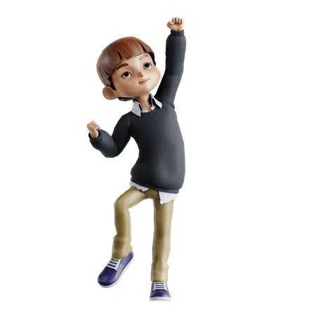 Little Boy Jumping While Celebrating Success  3D Illustration