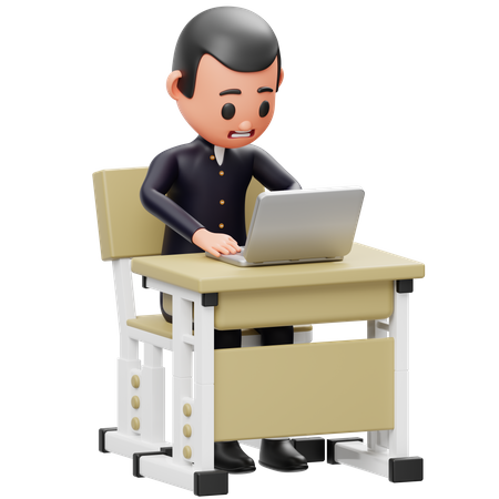 Little Boy Looking At Laptop  3D Illustration