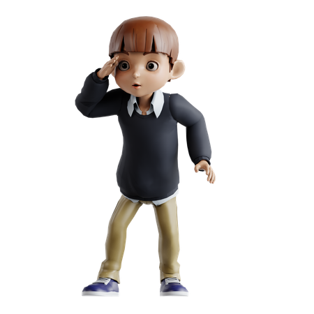 Little Boy Looking Something  3D Illustration