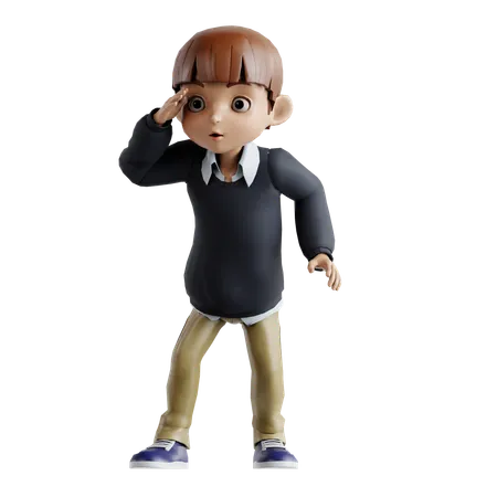 Little Boy Looking Something  3D Illustration