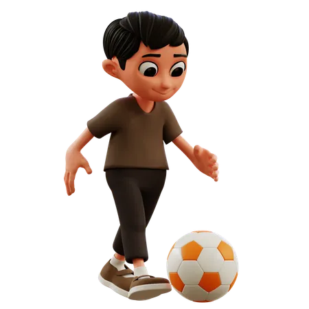 Little Boy Playing Ball  3D Illustration