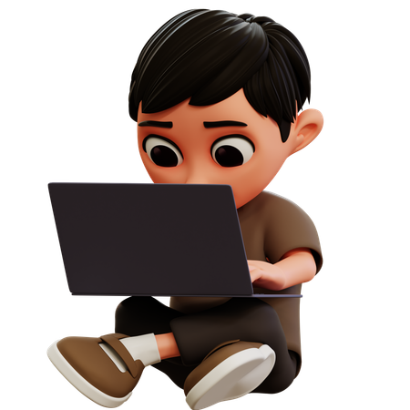 Little Boy Playing Laptop  3D Illustration