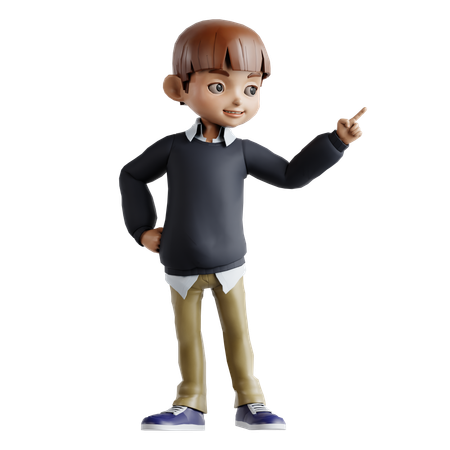 Little Boy Pointing Something Left  3D Illustration