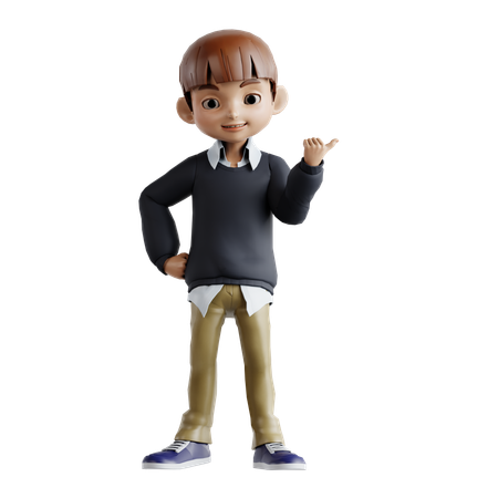 Little Boy Pointing Something Left  3D Illustration