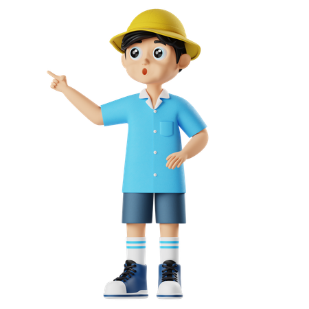 Little Boy pointing something with shocking expression  3D Illustration