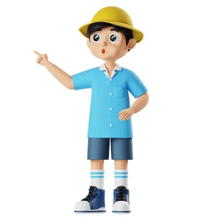 Little Boy pointing something with shocking expression  3D Illustration