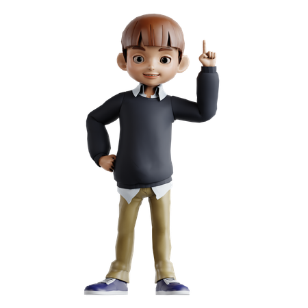 Little Boy Pointing Up  3D Illustration