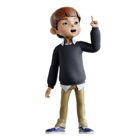 Little Boy Pointing Up  3D Illustration