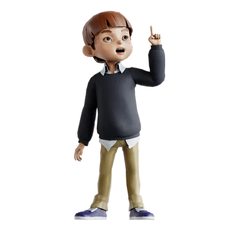 Little Boy Pointing Up  3D Illustration