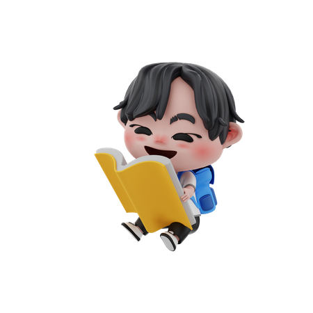 Little boy reading book  3D Illustration