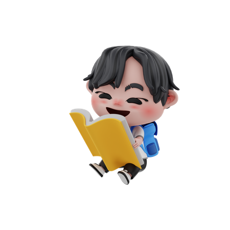 Little boy reading book 3D Illustration