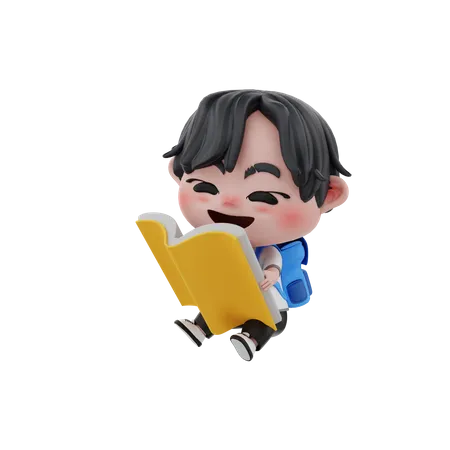 Little boy reading book  3D Illustration