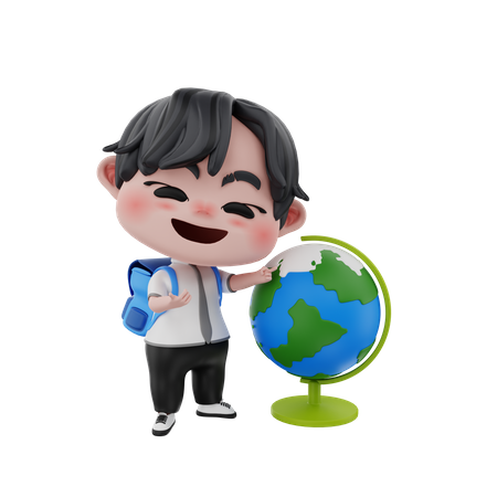 Little boy showing globe  3D Illustration