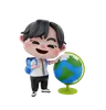 Little boy showing globe