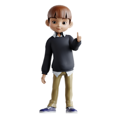 Little Boy Showing Thumbs Up  3D Illustration