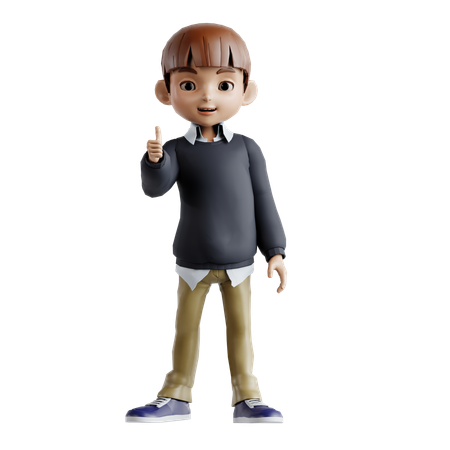 Little Boy Showing Thumbs Up  3D Illustration