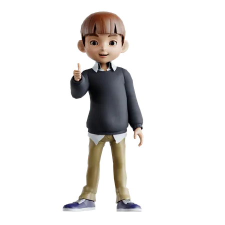 Little Boy Showing Thumbs Up  3D Illustration