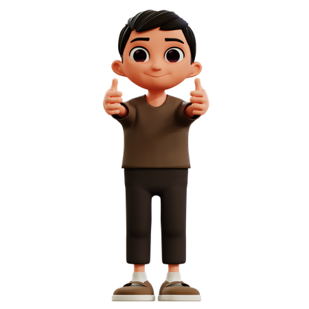 Little Boy Showing Two Thumbs Up  3D Illustration