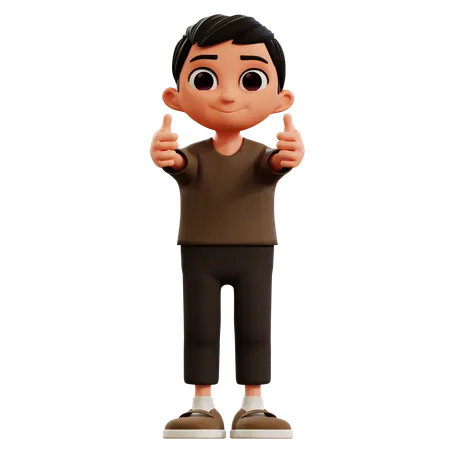 Little Boy Showing Two Thumbs Up  3D Illustration