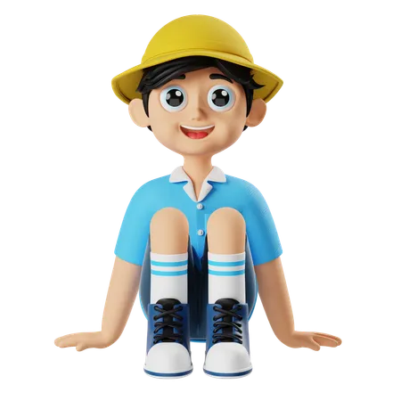 Little Boy Sit Down wile smiling  3D Illustration