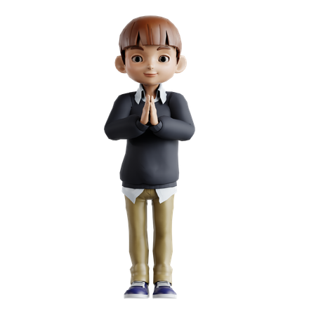 Little Boy Standing Join Hands  3D Illustration