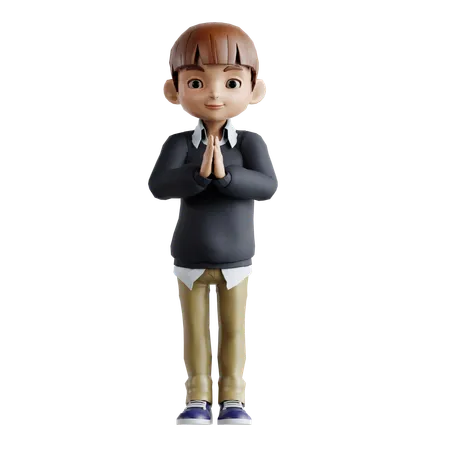 Little Boy Standing Join Hands  3D Illustration