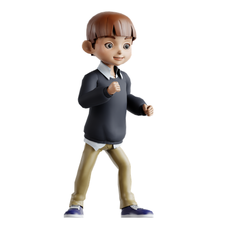 Little Boy Standing With Fist Hand  3D Illustration