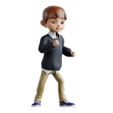 Little Boy Standing With Fist Hand  3D Illustration