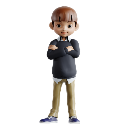 Little Boy Standing With Folding Hands  3D Illustration