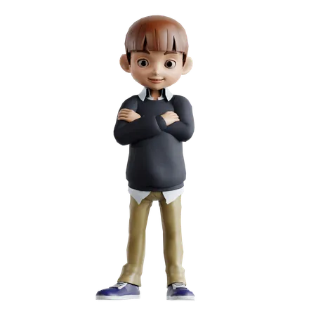 Little Boy Standing With Folding Hands  3D Illustration