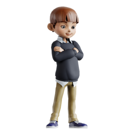 Little Boy Standing With Folding Hands  3D Illustration