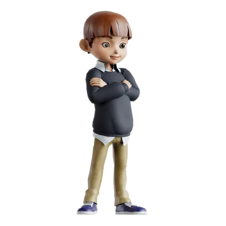 Little Boy Standing With Folding Hands  3D Illustration