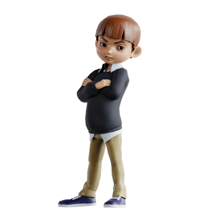 Little Boy Standing With Folding Hands  3D Illustration