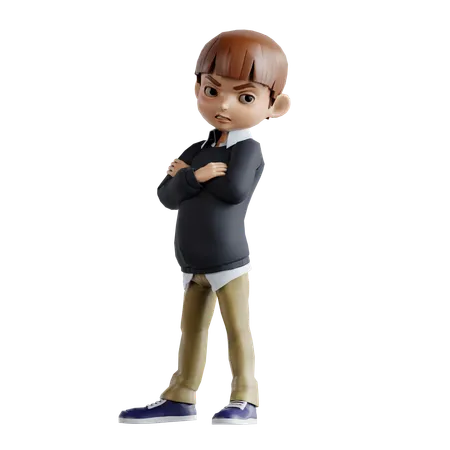 Little Boy Standing With Folding Hands  3D Illustration