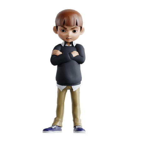 Little Boy Standing With Folding Hands  3D Illustration