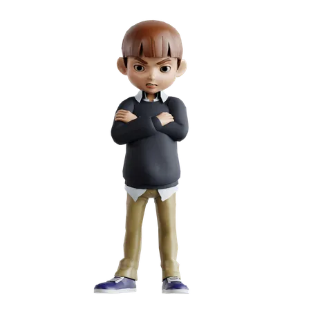 Little Boy Standing With Folding Hands  3D Illustration