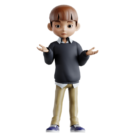 Little Boy Standing With Open Hands  3D Illustration