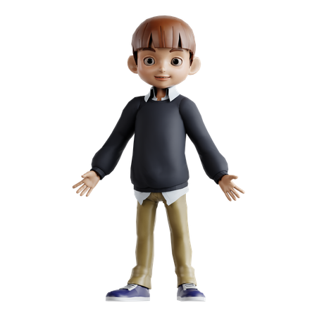 Little Boy Standing With Open Hands  3D Illustration