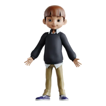 Little Boy Standing With Open Hands  3D Illustration