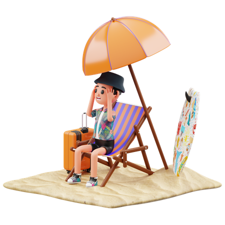 Little Boy Surprised at beach  3D Illustration