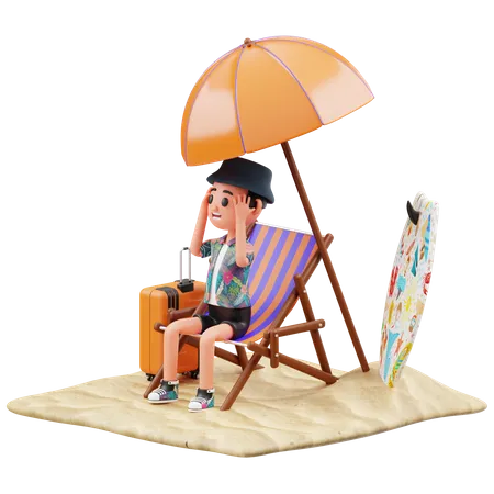 Little Boy Surprised at beach  3D Illustration