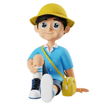 Little Boy taking Rest  3D Illustration