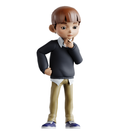 Little Boy Thinking Something  3D Illustration