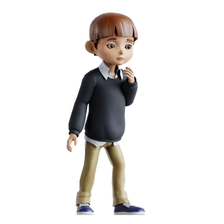 Little Boy Thinking Something  3D Illustration