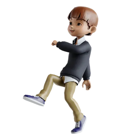 Little Boy Walking  3D Illustration