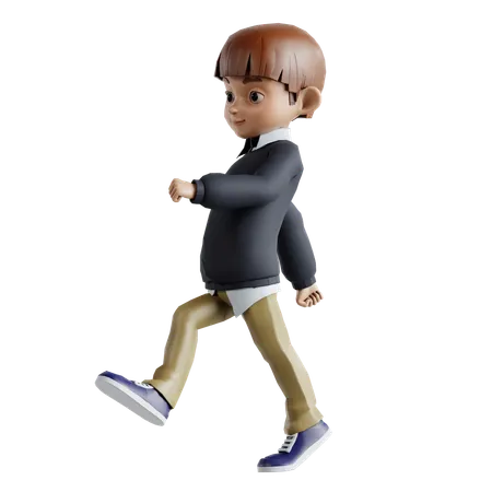 Little Boy Walking  3D Illustration