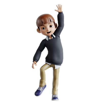 Little Boy Waving Hand  3D Illustration