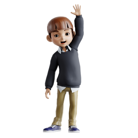 Little Boy Waving Hand  3D Illustration